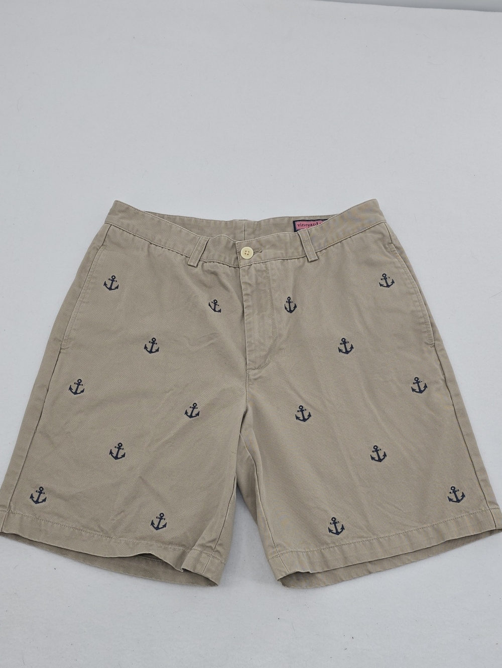 Vineyard Vines Khaki Shorts with Navy Anchor Embroidery - 8 5" Inseam